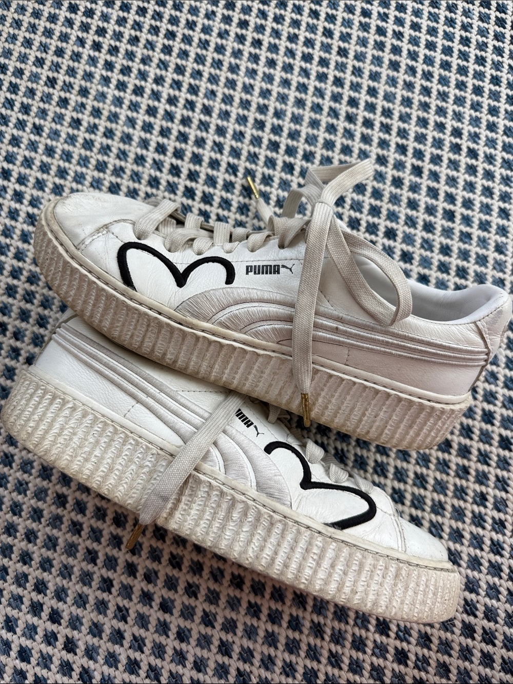 Rare FENTY x Puma White Leather Heart Accent Sneakers